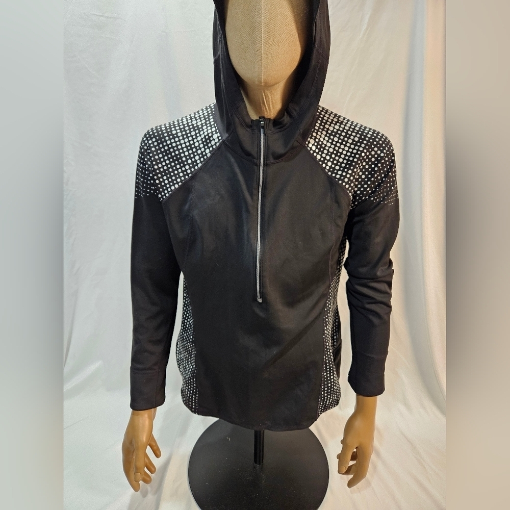 ATHLETA Running Wild 1/2 Zip Hoodie Black#152554 White Dots Women's Size X-Large